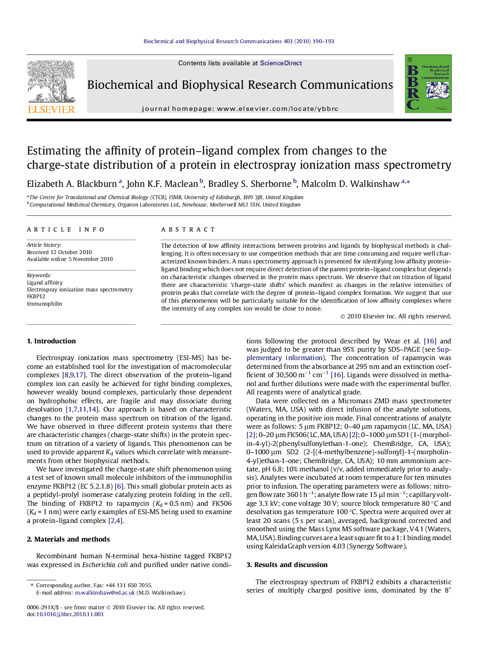 Estimating the affinity of protein-ligand complex from changes to the charge-state distribution of a protein in electrospray ionization mass spectrometry