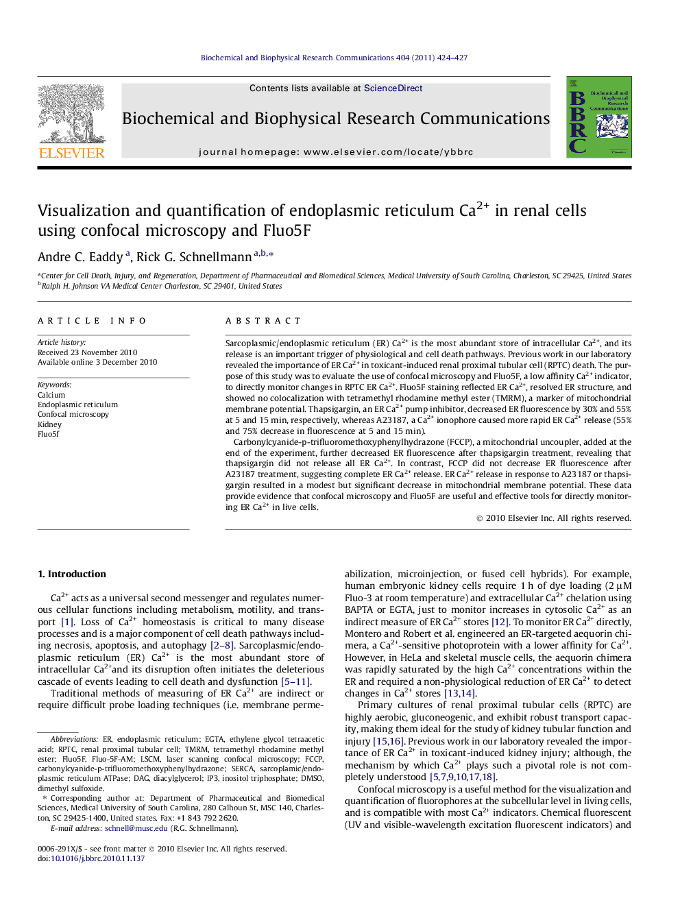 Visualization and quantification of endoplasmic reticulum Ca2+ in renal cells using confocal microscopy and Fluo5F