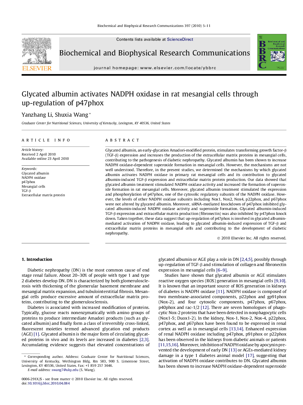 Glycated albumin activates NADPH oxidase in rat mesangial cells through up-regulation of p47phox