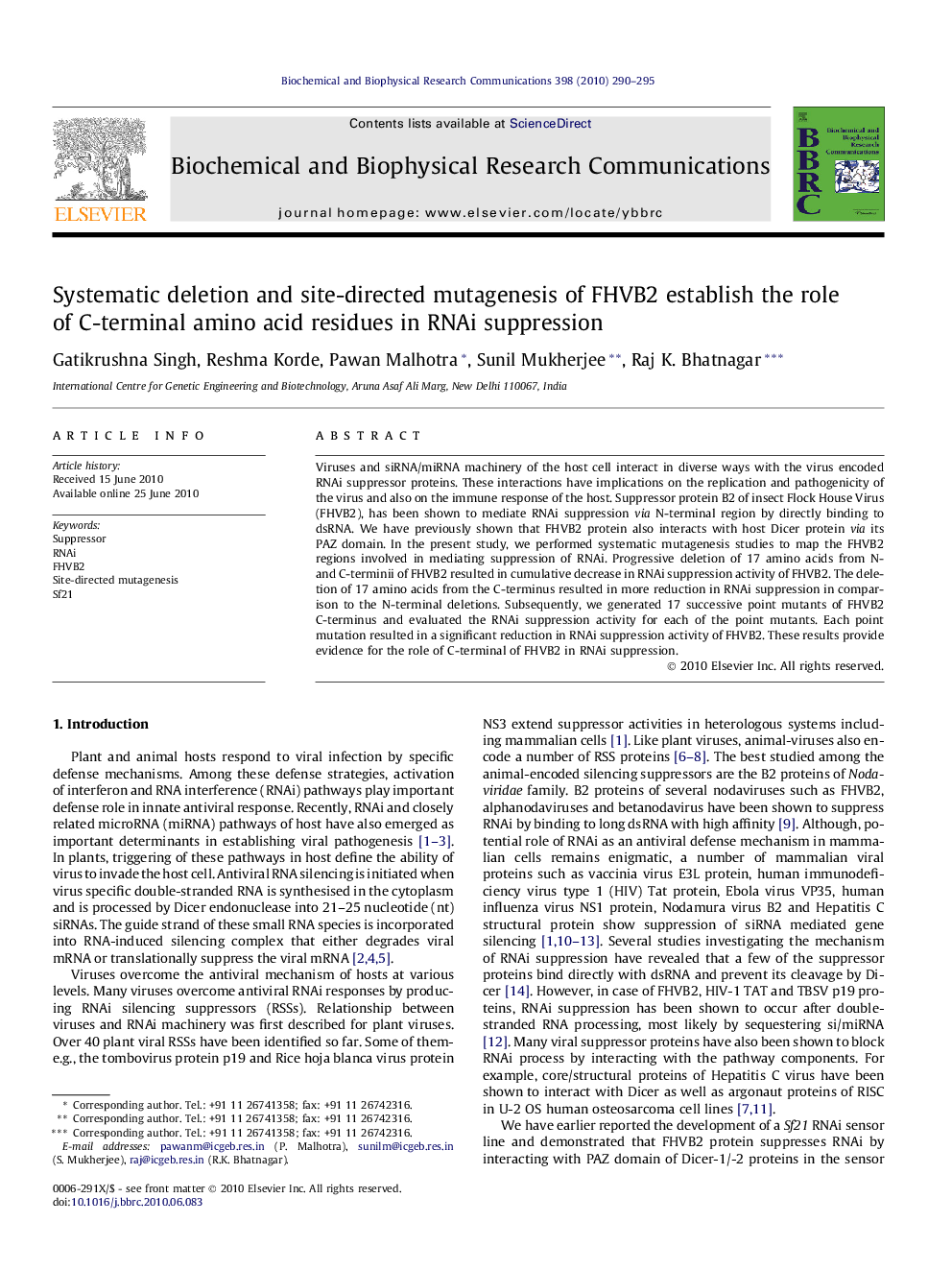 Systematic deletion and site-directed mutagenesis of FHVB2 establish the role of C-terminal amino acid residues in RNAi suppression