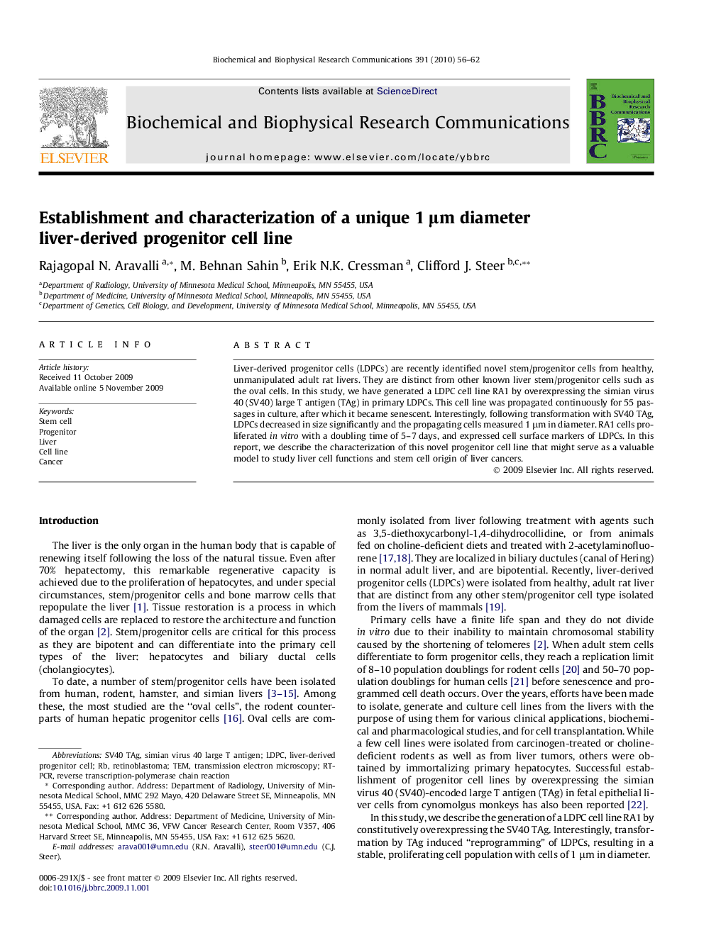 Establishment and characterization of a unique 1Â Î¼m diameter liver-derived progenitor cell line