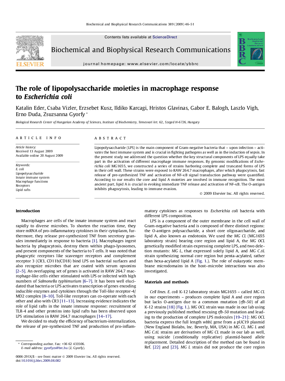 The role of lipopolysaccharide moieties in macrophage response to Escherichia coli