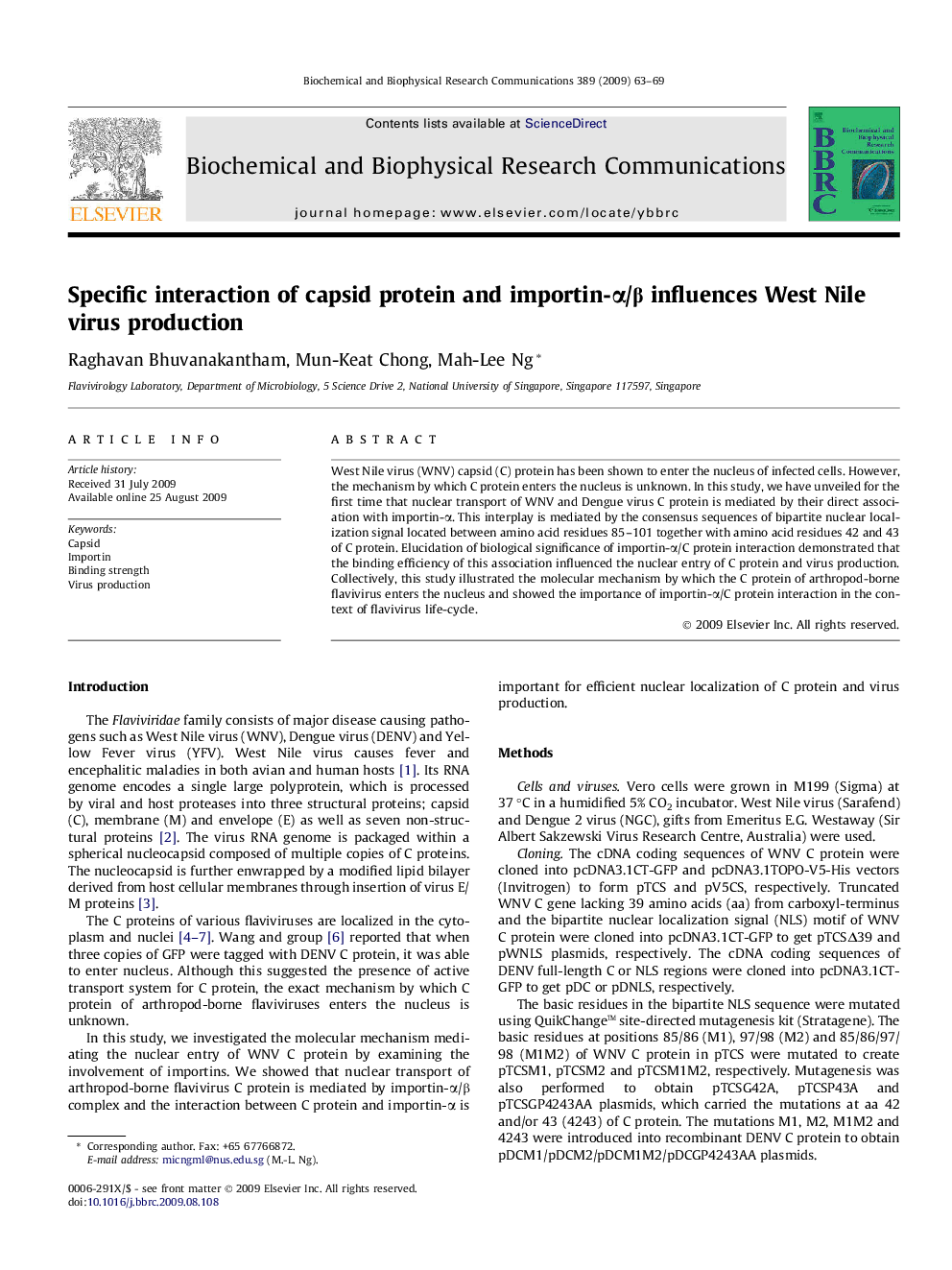 Specific interaction of capsid protein and importin-Î±/Î² influences West Nile virus production