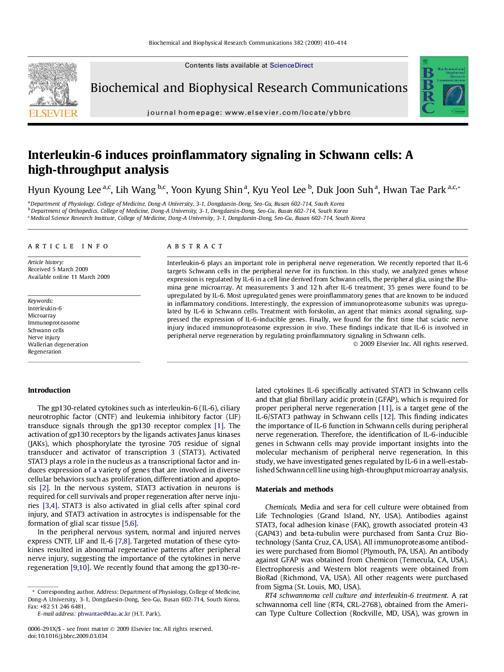 Interleukin-6 induces proinflammatory signaling in Schwann cells: A high-throughput analysis