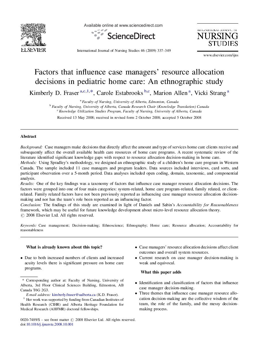 Factors that influence case managers’ resource allocation decisions in pediatric home care: An ethnographic study