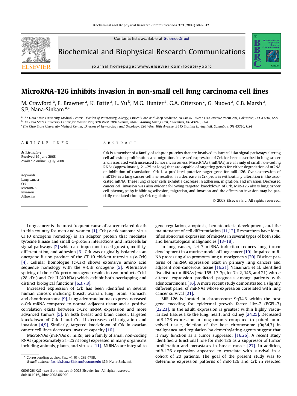 MicroRNA-126 inhibits invasion in non-small cell lung carcinoma cell lines