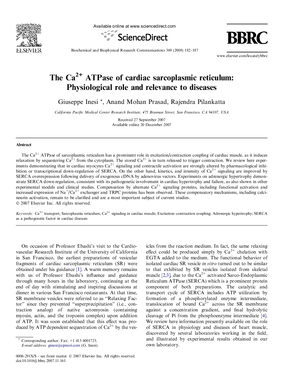 The Ca2+ ATPase of cardiac sarcoplasmic reticulum: Physiological role and relevance to diseases