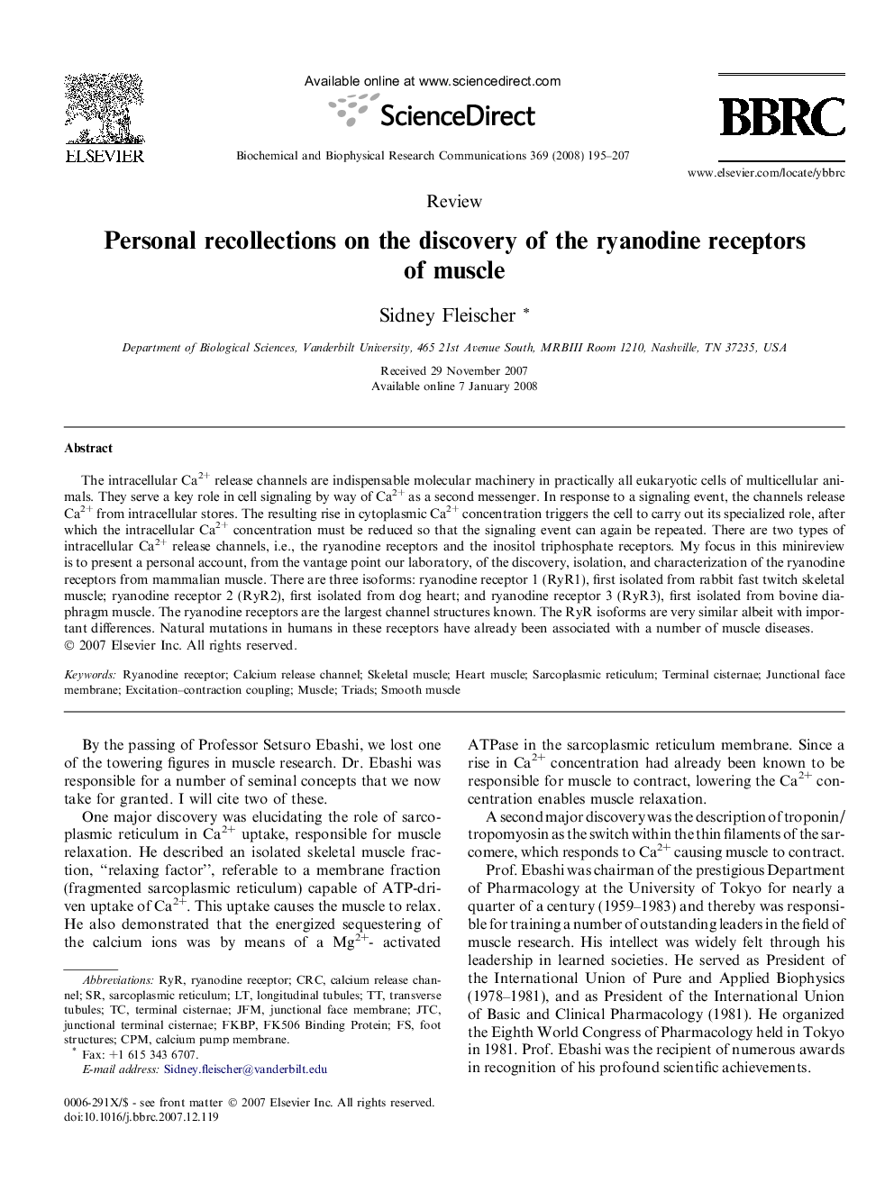 Personal recollections on the discovery of the ryanodine receptors of muscle