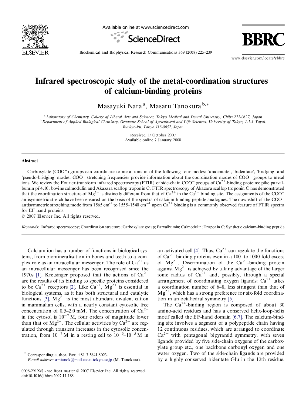 Infrared spectroscopic study of the metal-coordination structures of calcium-binding proteins