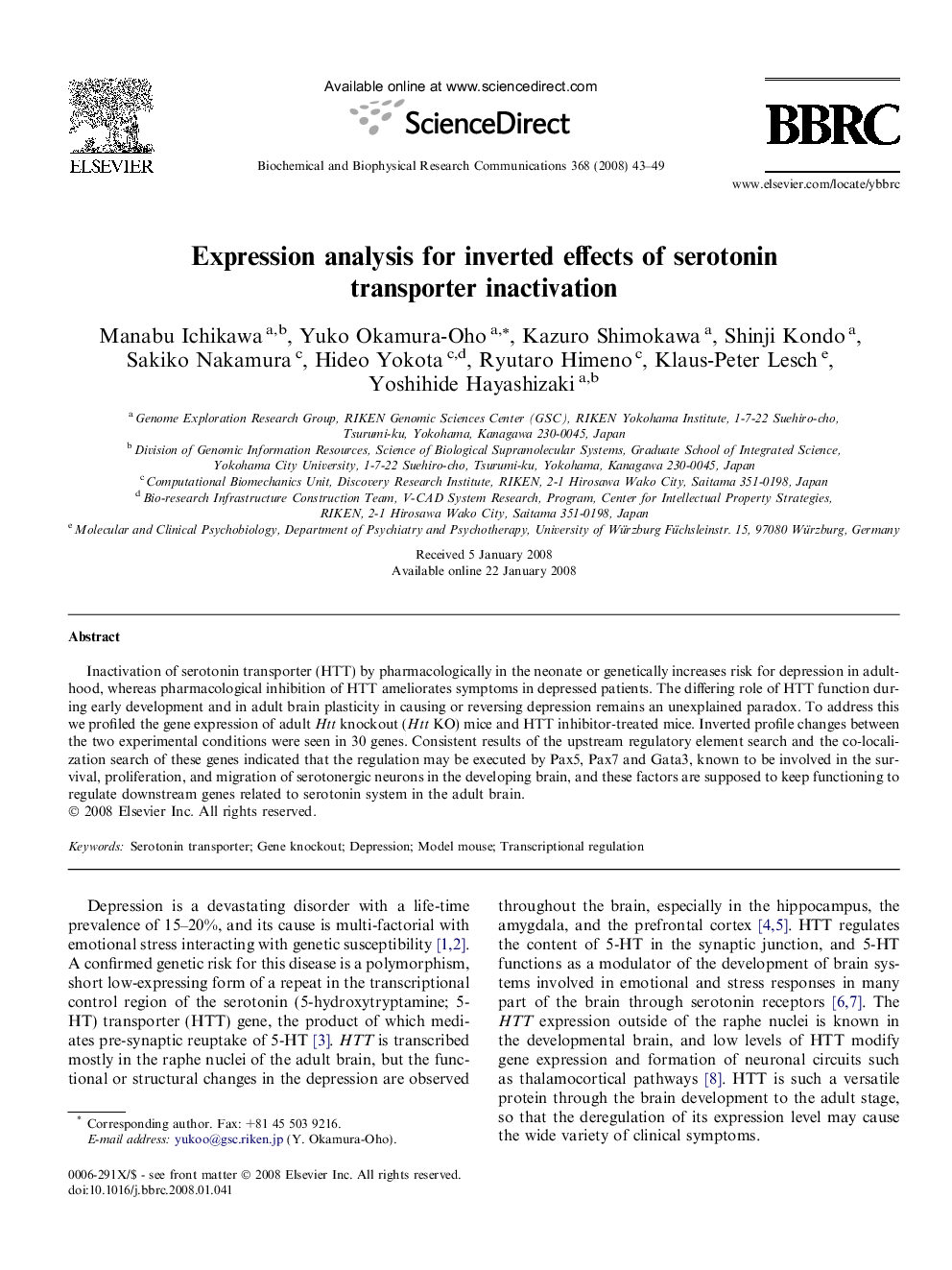 Expression analysis for inverted effects of serotonin transporter inactivation