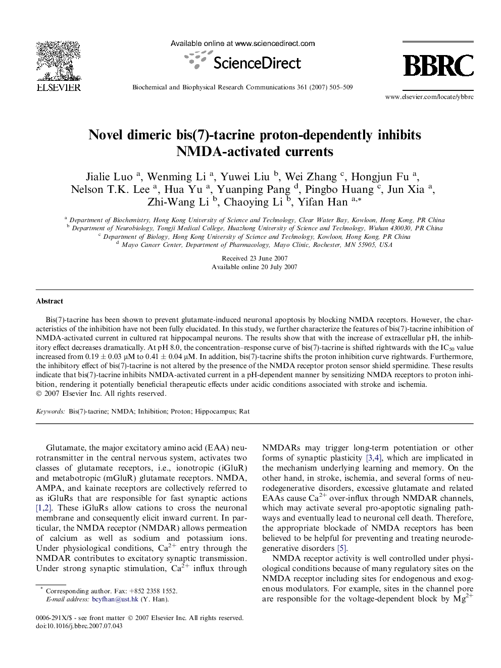 Novel dimeric bis(7)-tacrine proton-dependently inhibits NMDA-activated currents