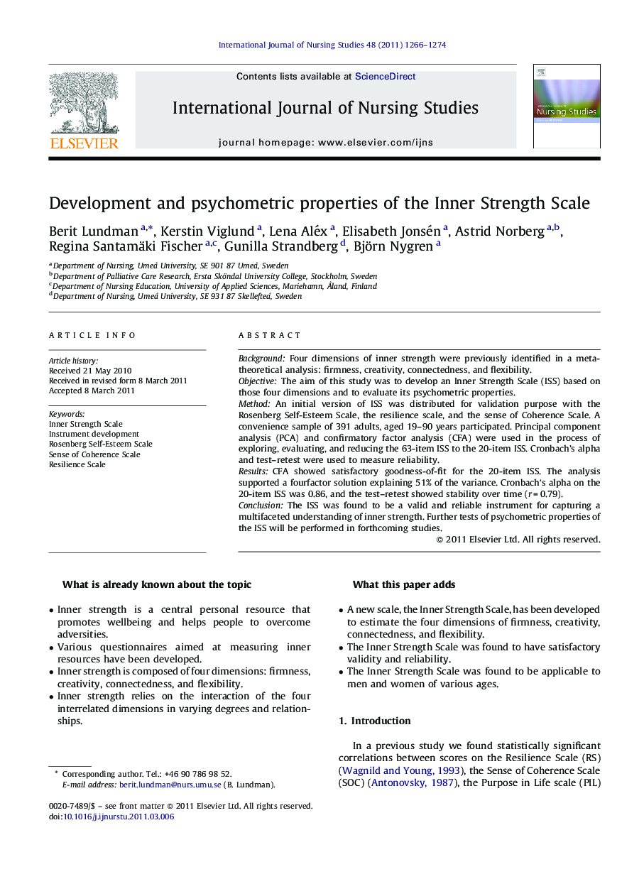 Development and psychometric properties of the Inner Strength Scale