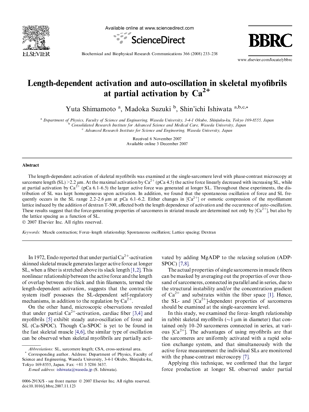 Length-dependent activation and auto-oscillation in skeletal myofibrils at partial activation by Ca2+