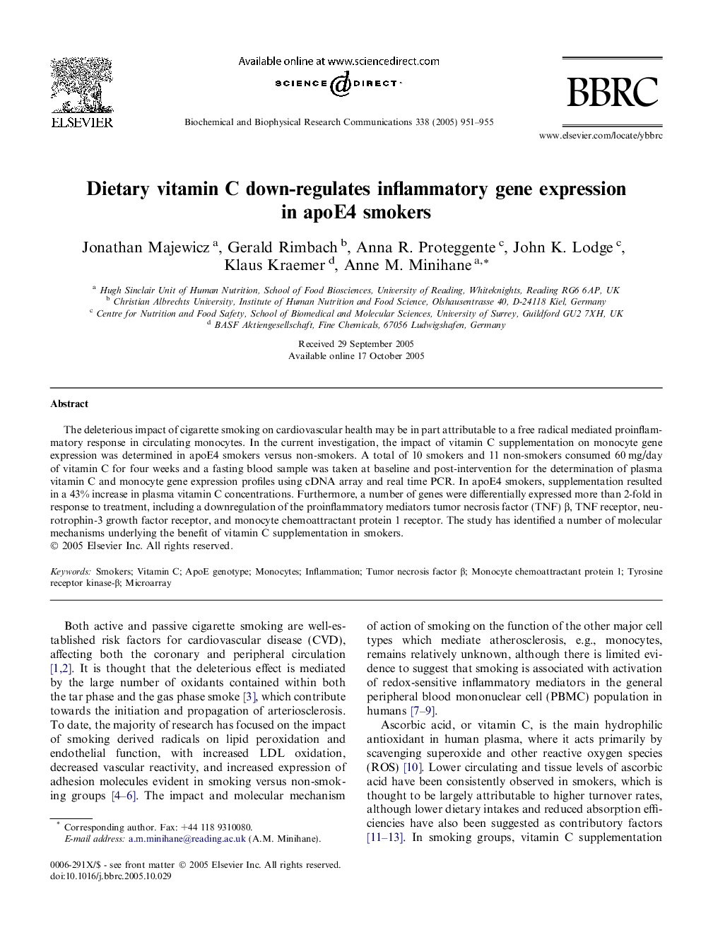 Dietary vitamin C down-regulates inflammatory gene expression in apoE4 smokers