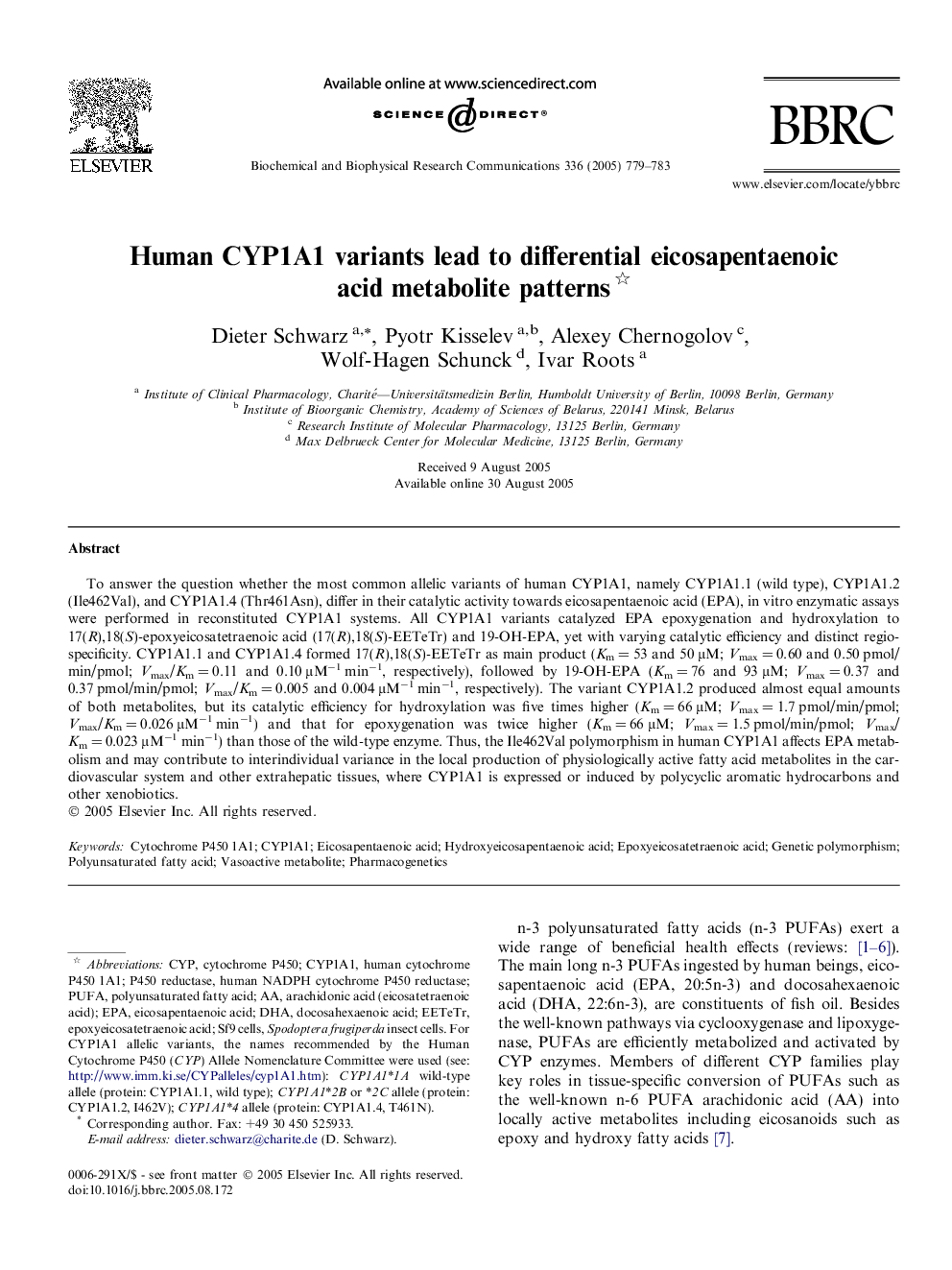 Human CYP1A1 variants lead to differential eicosapentaenoic acid metabolite patterns