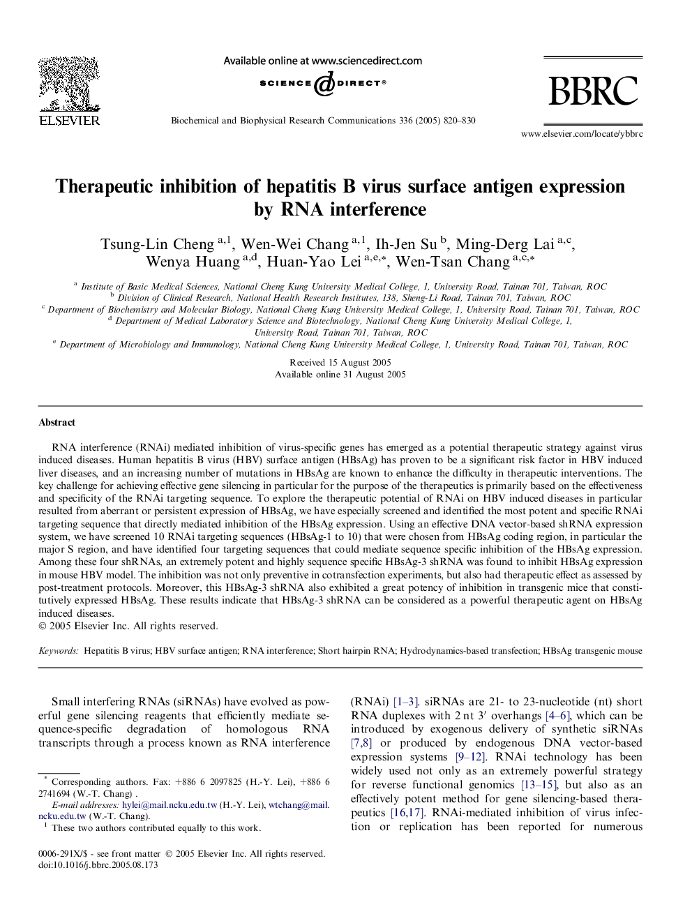 Therapeutic inhibition of hepatitis B virus surface antigen expression by RNA interference