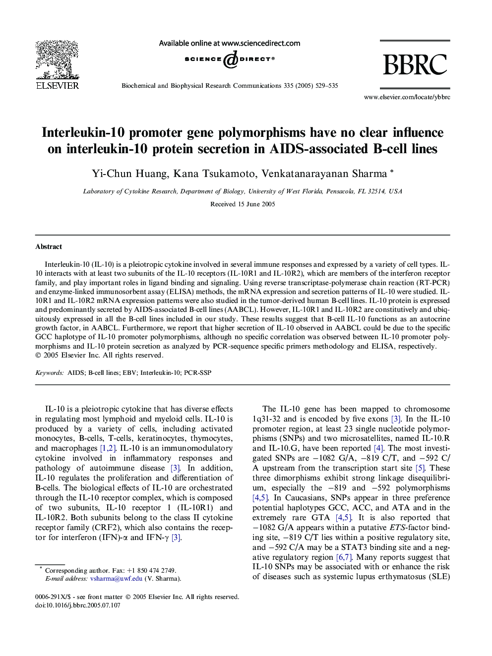 Interleukin-10 promoter gene polymorphisms have no clear influence on interleukin-10 protein secretion in AIDS-associated B-cell lines