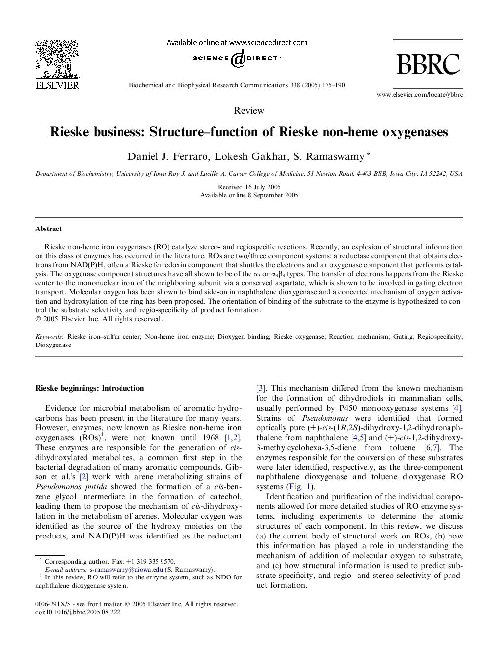 Rieske business: Structure-function of Rieske non-heme oxygenases