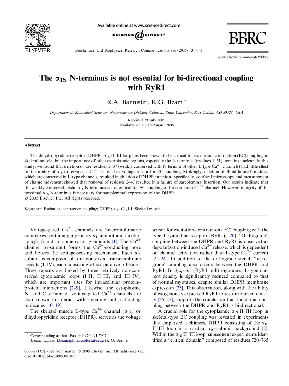 The Î±1S N-terminus is not essential for bi-directional coupling with RyR1