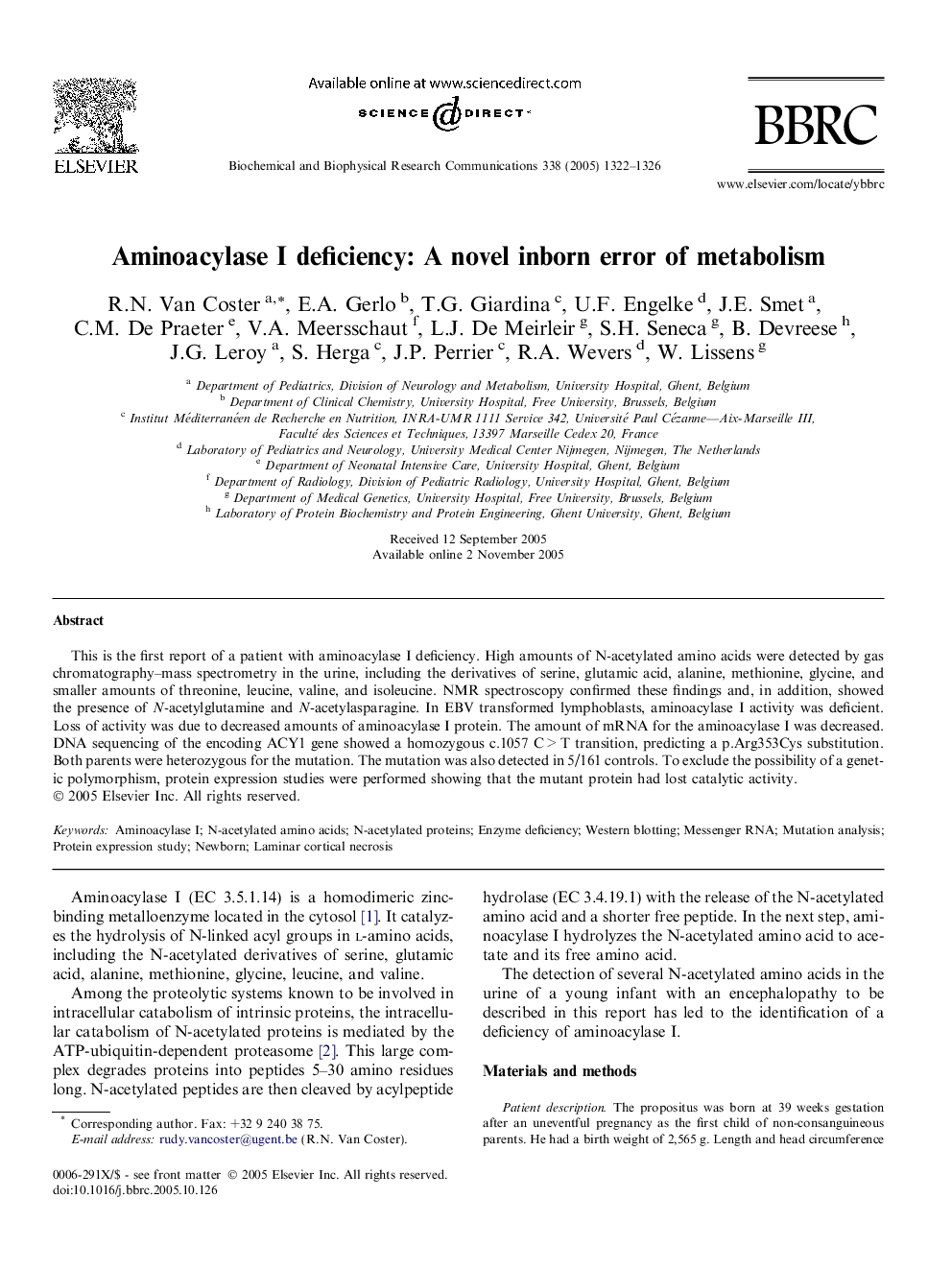 Aminoacylase I deficiency: A novel inborn error of metabolism