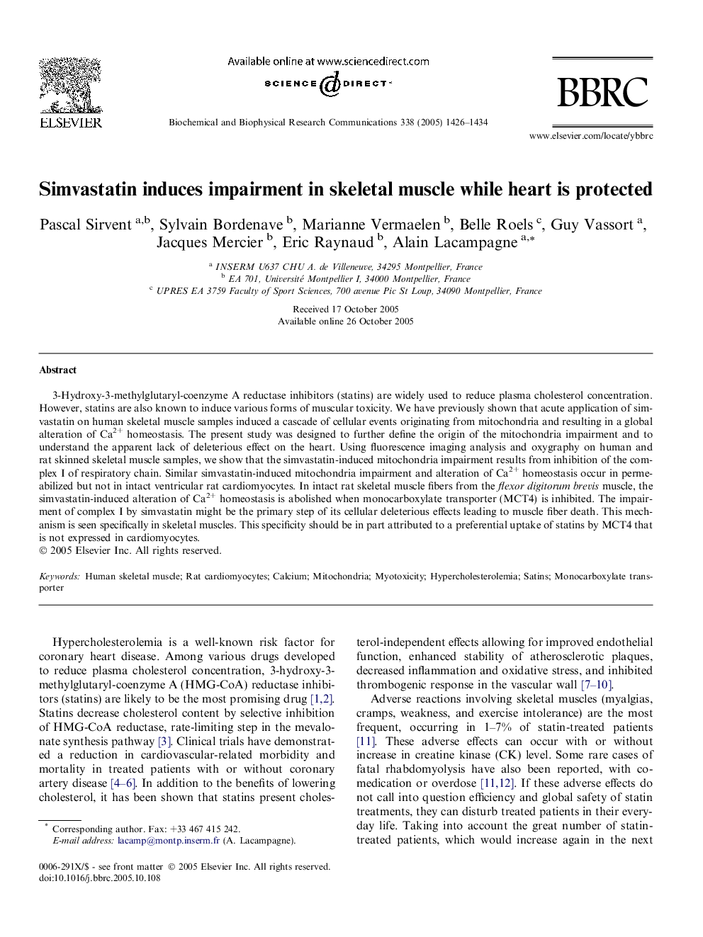 Simvastatin induces impairment in skeletal muscle while heart is protected