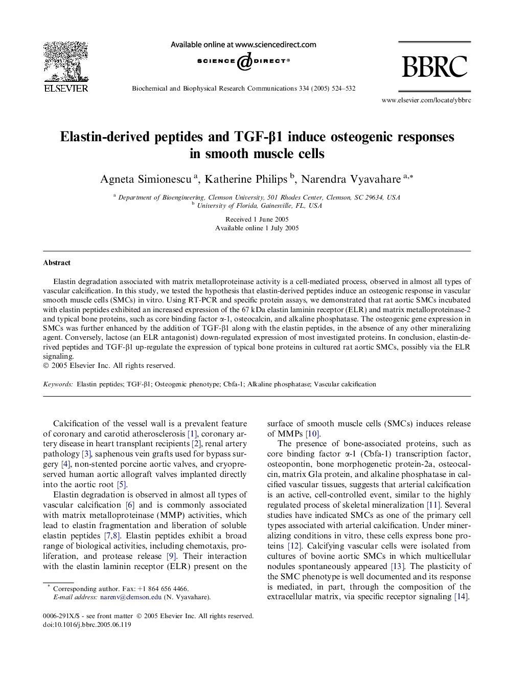 Elastin-derived peptides and TGF-Î²1 induce osteogenic responses in smooth muscle cells