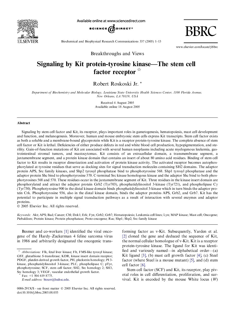 Signaling by Kit protein-tyrosine kinase-The stem cell factor receptor