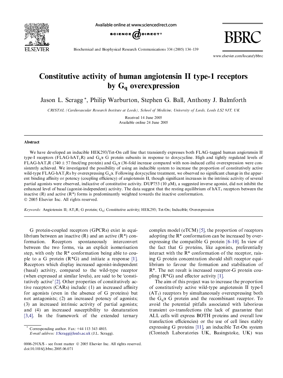 Constitutive activity of human angiotensin II type-1 receptors by Gq overexpression