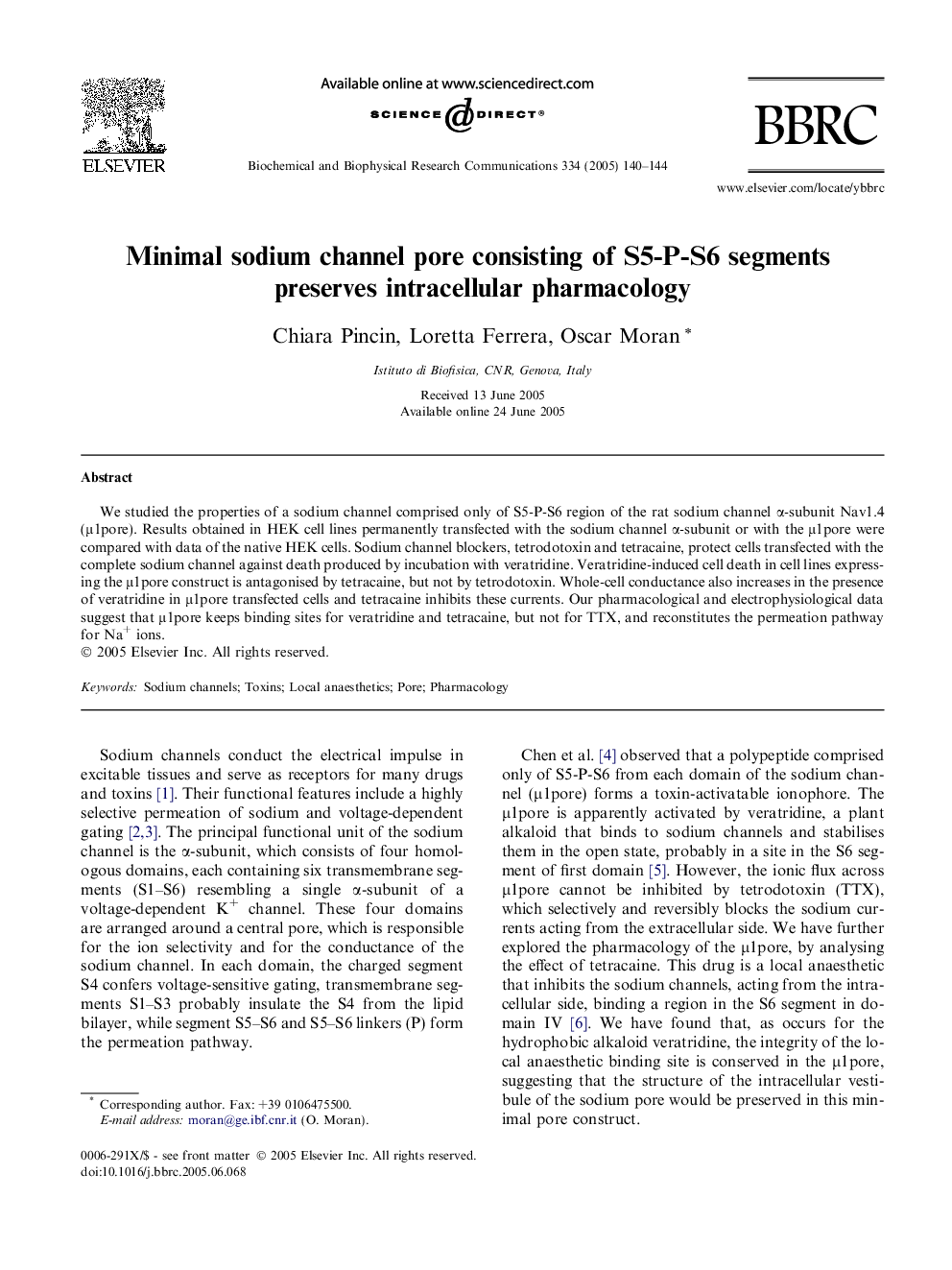 عکس صفحه اول مقاله: Minimal sodium channel pore consisting of S5-P-S6 segments preserves intracellular pharmacology Minimal sodium channel pore consisting of S5-P-S6 segments preserves intracellular pharmacology