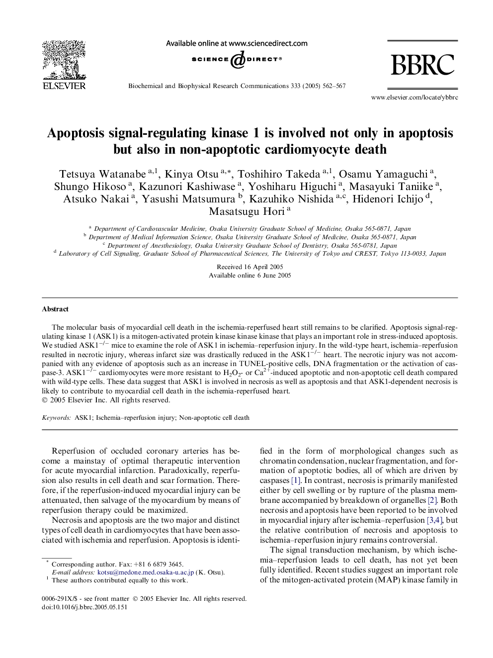 Apoptosis signal-regulating kinase 1 is involved not only in apoptosis but also in non-apoptotic cardiomyocyte death