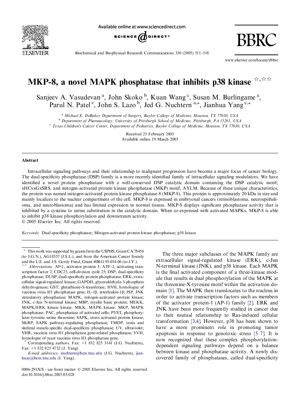 MKP-8, a novel MAPK phosphatase that inhibits p38 kinase