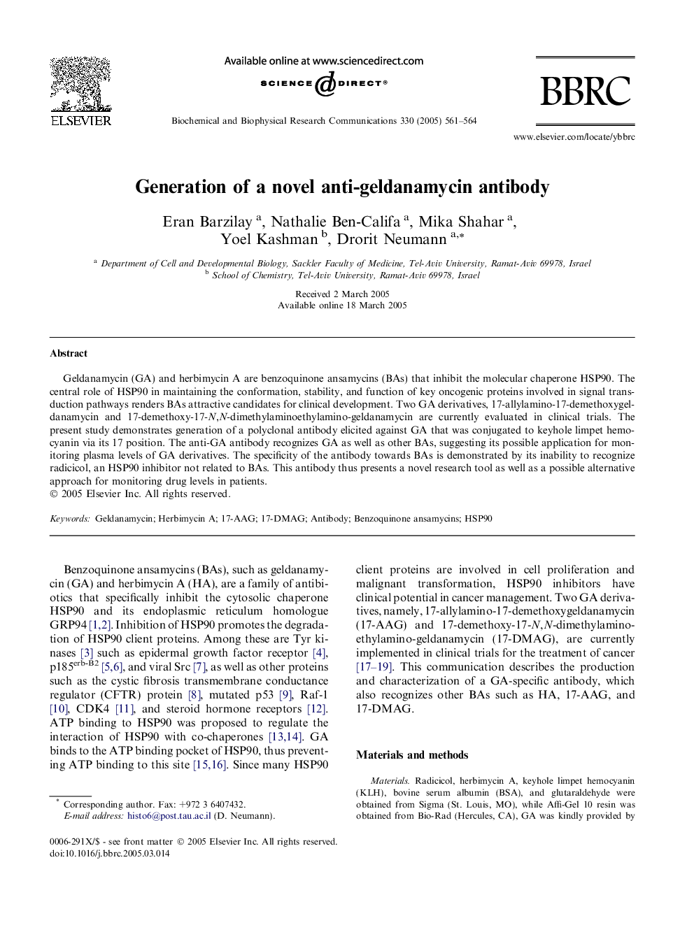 Generation of a novel anti-geldanamycin antibody