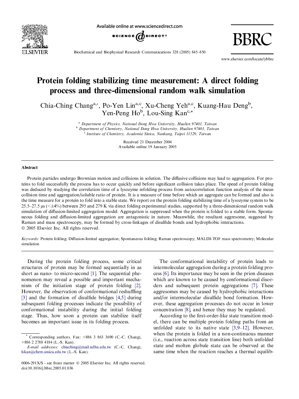 Protein folding stabilizing time measurement: A direct folding process and three-dimensional random walk simulation