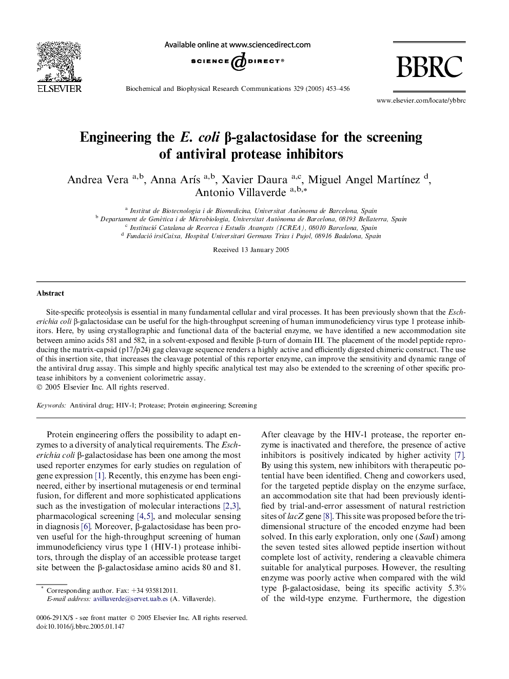 Engineering the E. coli Î²-galactosidase for the screening of antiviral protease inhibitors