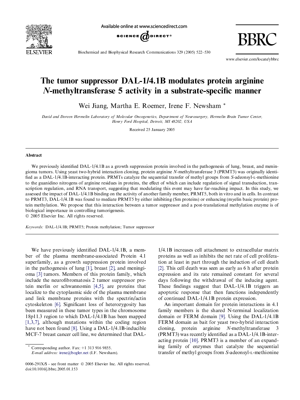 The tumor suppressor DAL-1/4.1B modulates protein arginine N-methyltransferase 5 activity in a substrate-specific manner