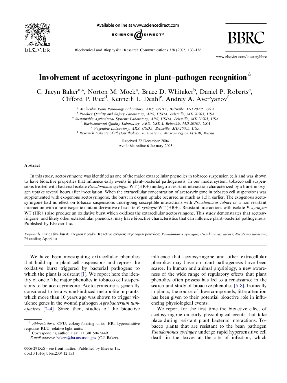 Involvement of acetosyringone in plant-pathogen recognition