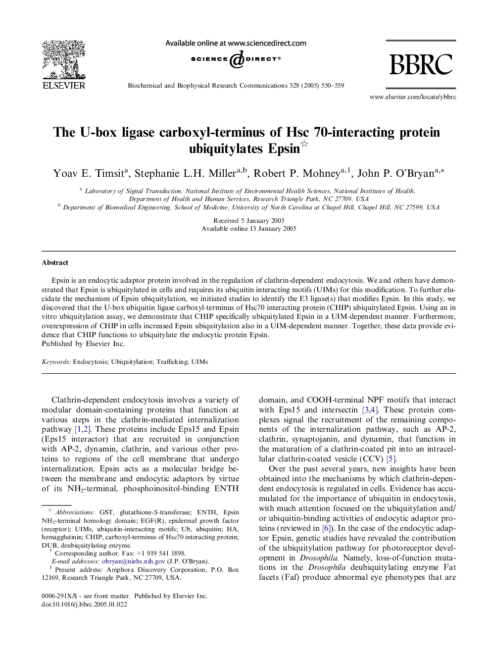 The U-box ligase carboxyl-terminus of Hsc 70-interacting protein ubiquitylates Epsin