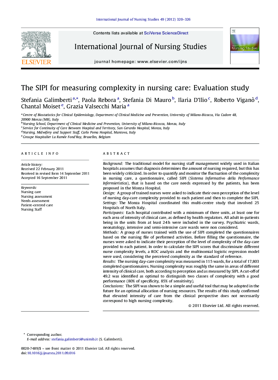 The SIPI for measuring complexity in nursing care: Evaluation study