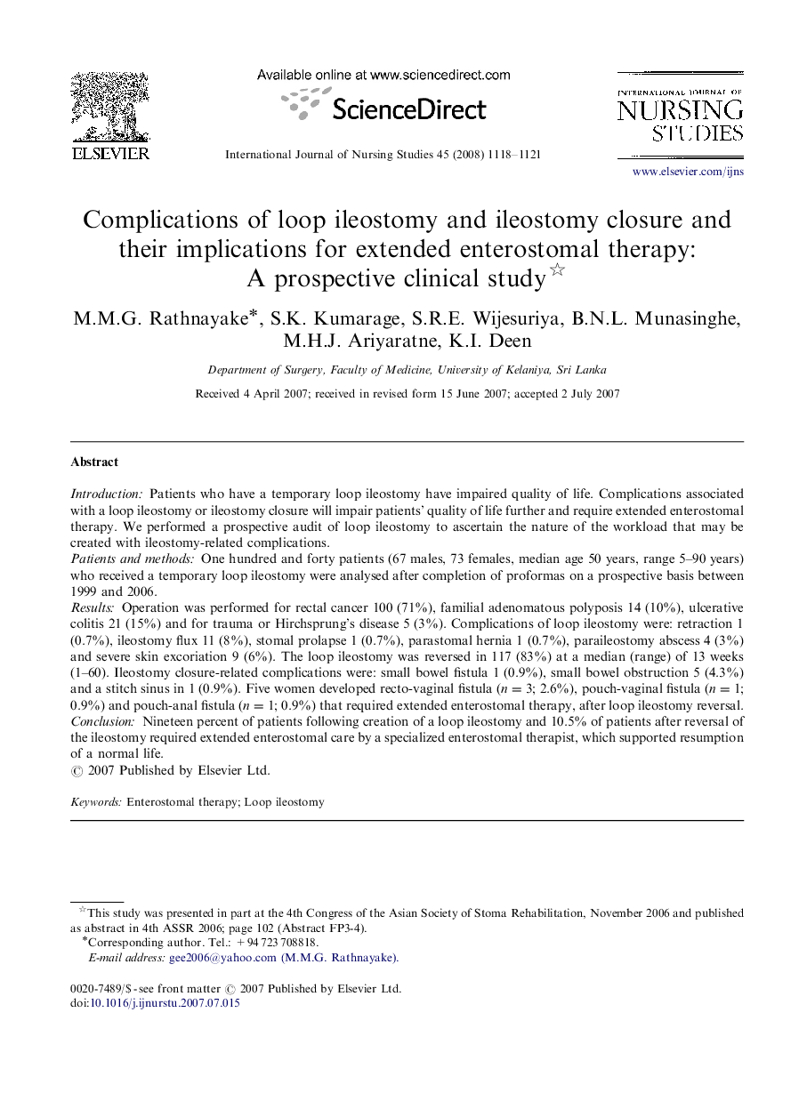 Complications of loop ileostomy and ileostomy closure and their implications for extended enterostomal therapy: A prospective clinical study 