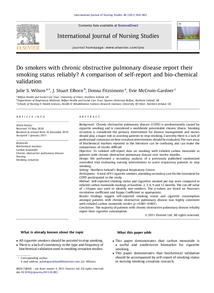 Do smokers with chronic obstructive pulmonary disease report their smoking status reliably? A comparison of self-report and bio-chemical validation