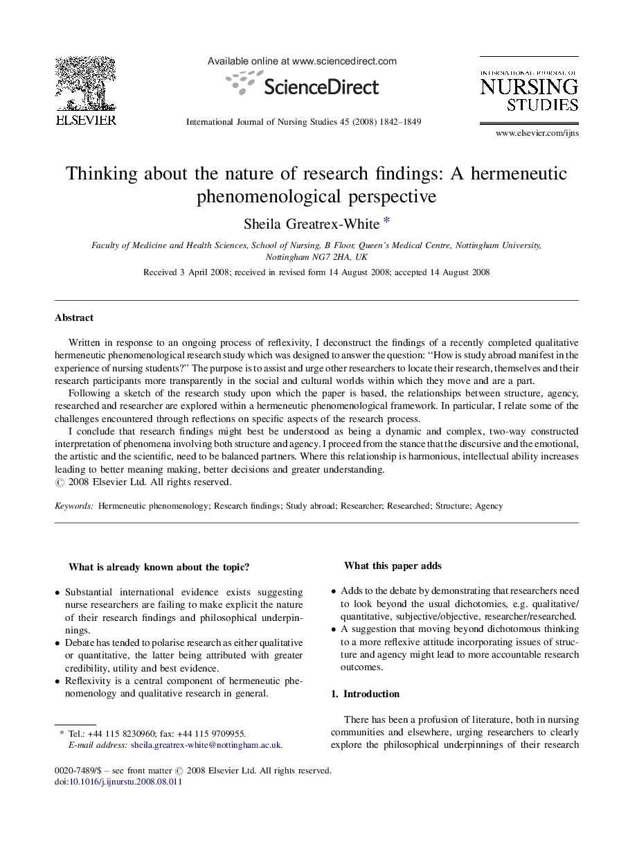 Thinking about the nature of research findings: A hermeneutic phenomenological perspective