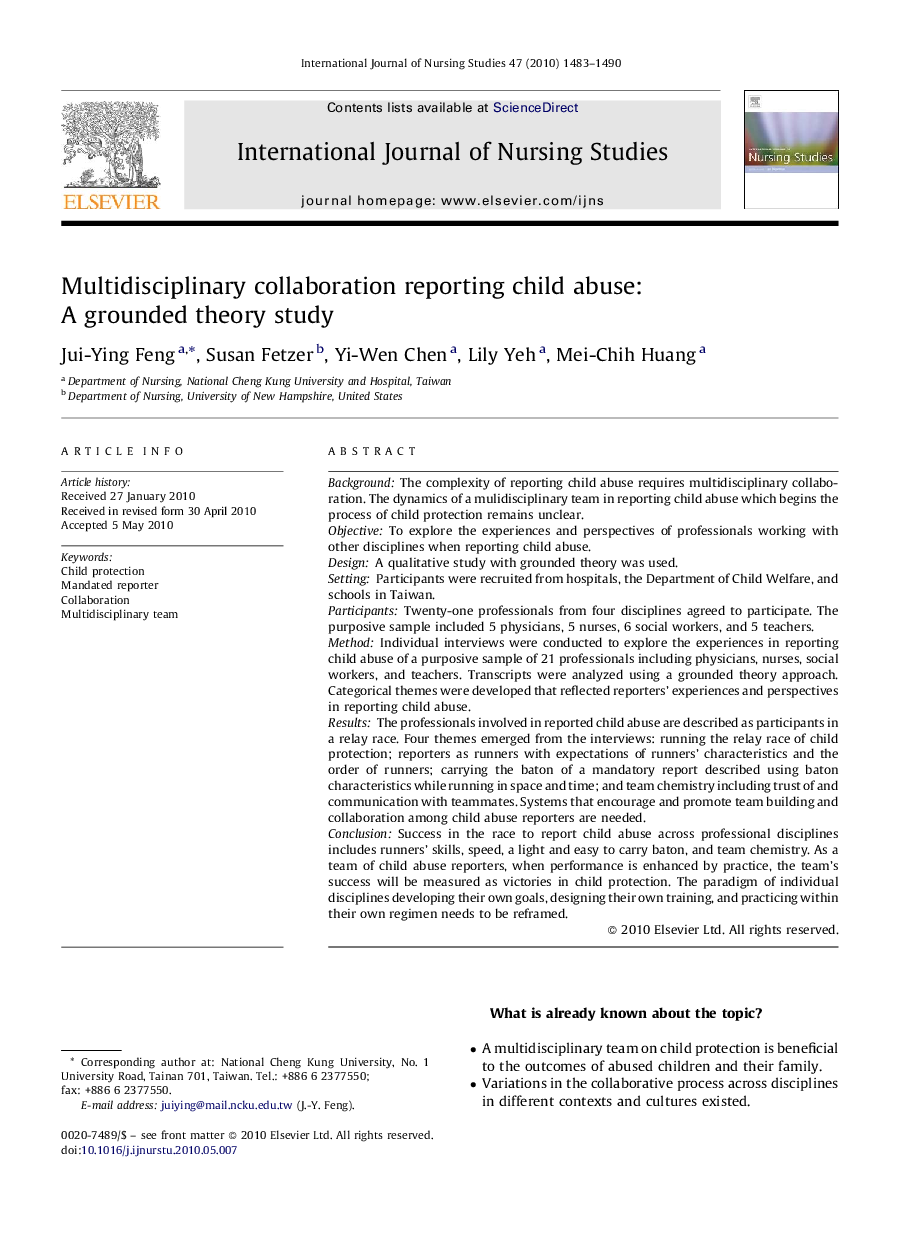 Multidisciplinary collaboration reporting child abuse: A grounded theory study