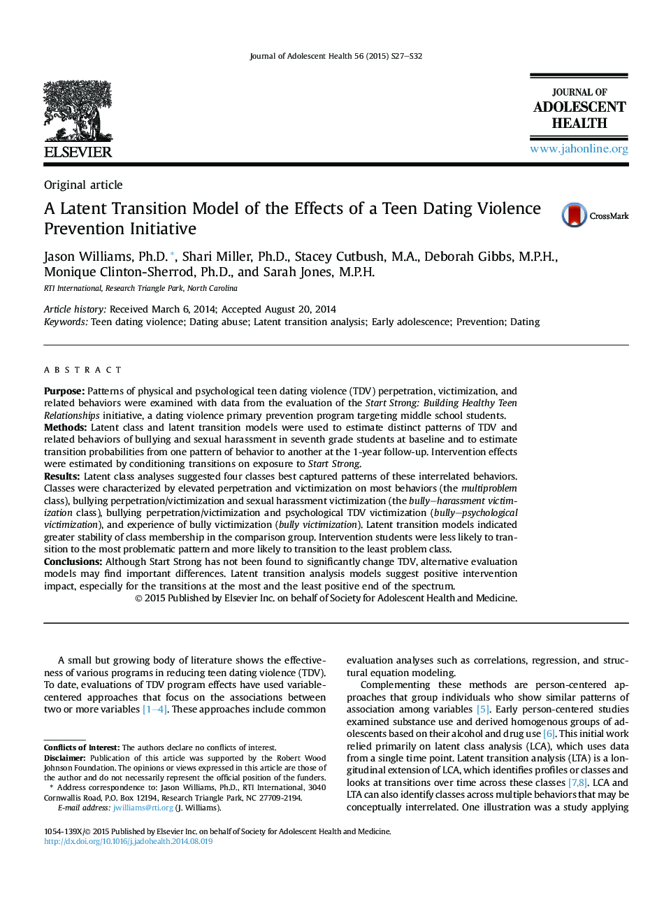 A Latent Transition Model of the Effects of a Teen Dating Violence Prevention Initiative 