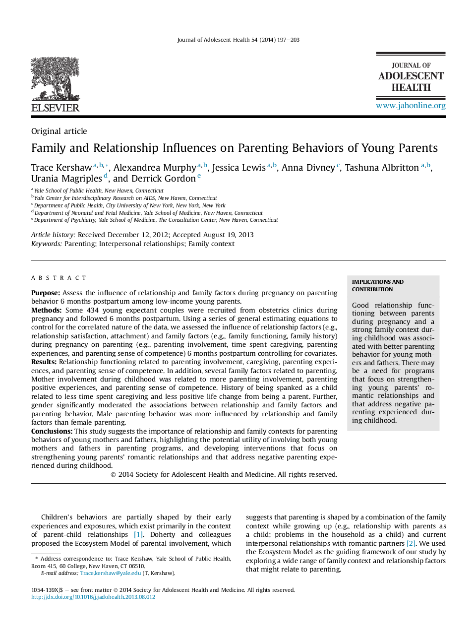 Family and Relationship Influences on Parenting Behaviors of Young Parents