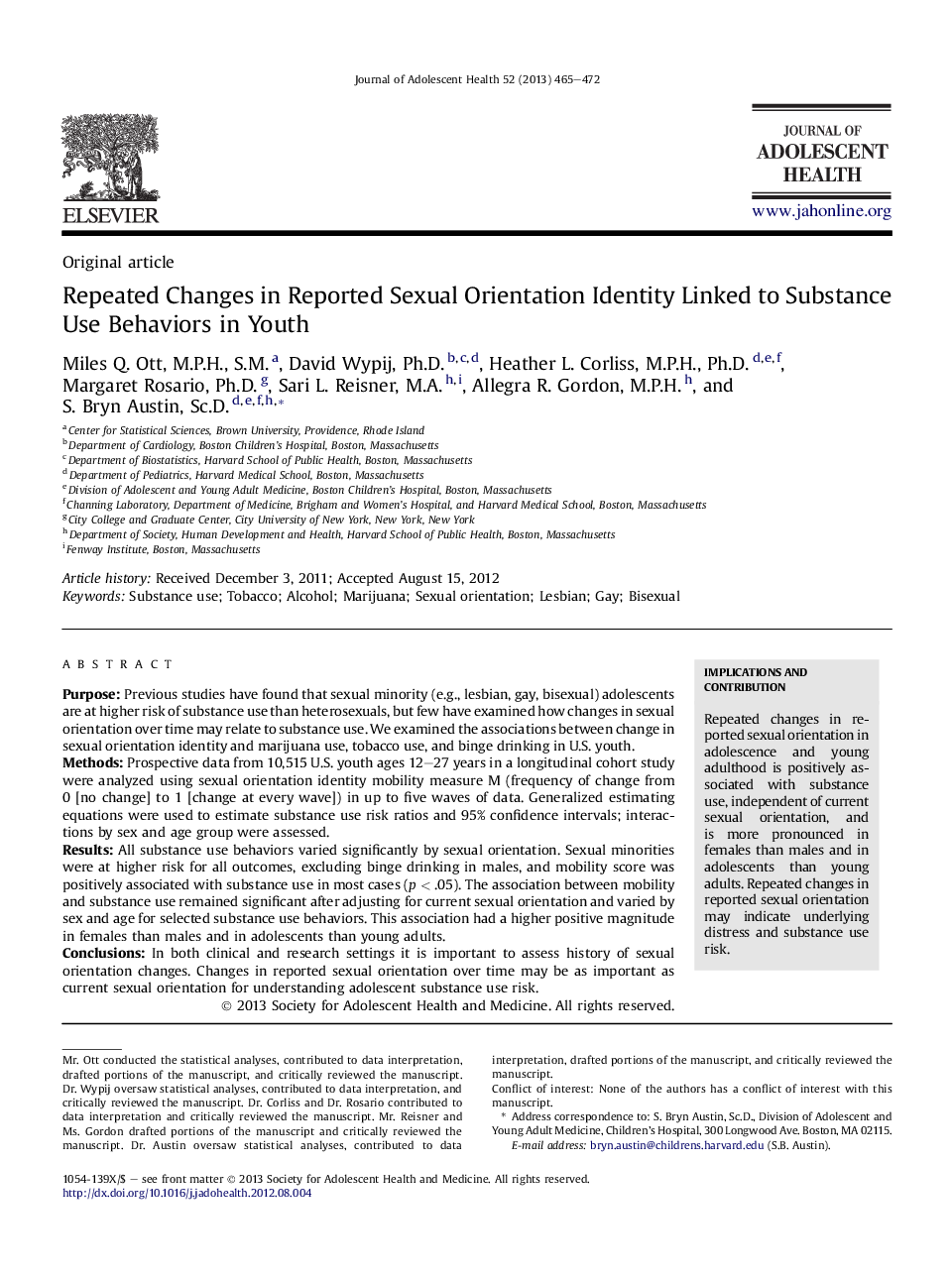 Repeated Changes in Reported Sexual Orientation Identity Linked to Substance Use Behaviors in Youth 