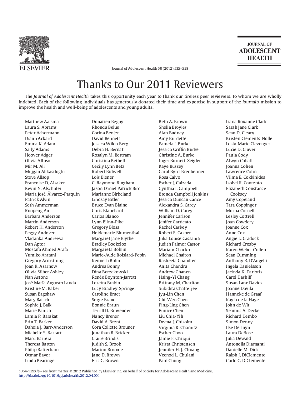 Thanks to Our 2011 Reviewers