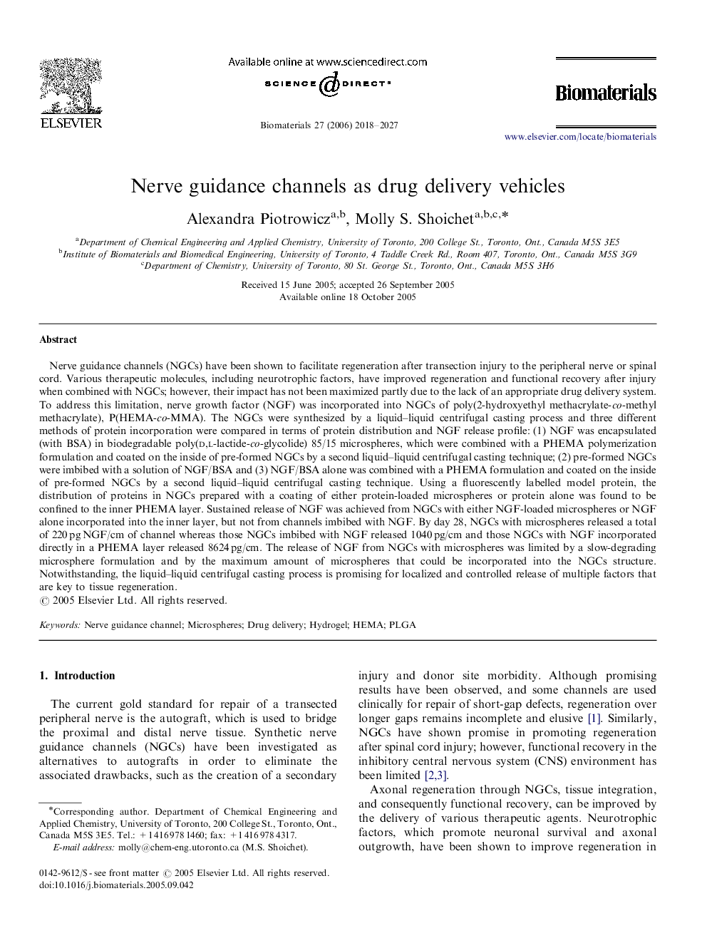 Nerve guidance channels as drug delivery vehicles