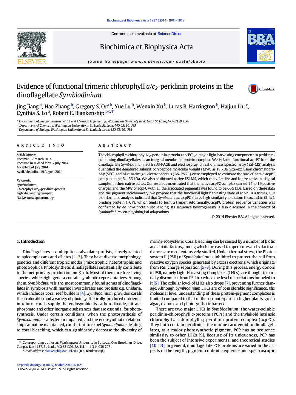 Evidence of functional trimeric chlorophyll a/c2-peridinin proteins in the dinoflagellate Symbiodinium