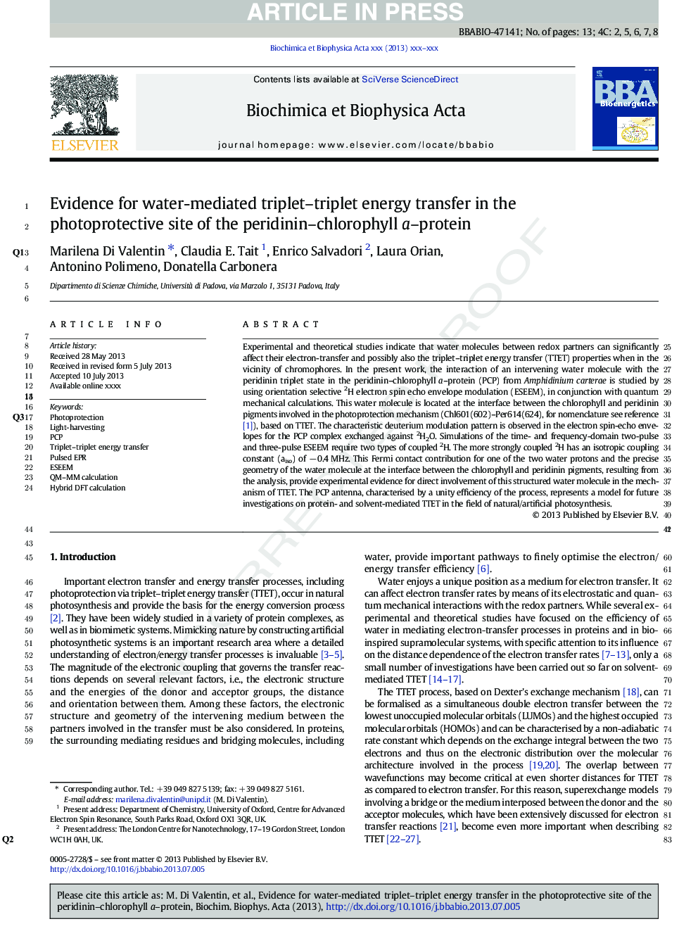 Evidence for water-mediated triplet-triplet energy transfer in the photoprotective site of the peridinin-chlorophyll a-protein