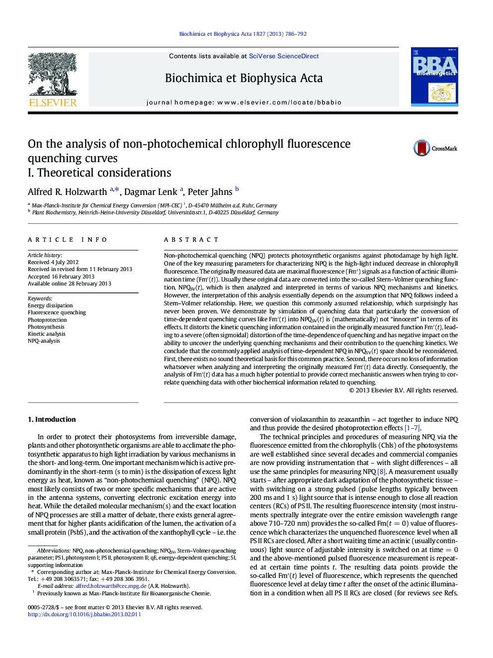 On the analysis of non-photochemical chlorophyll fluorescence quenching curves